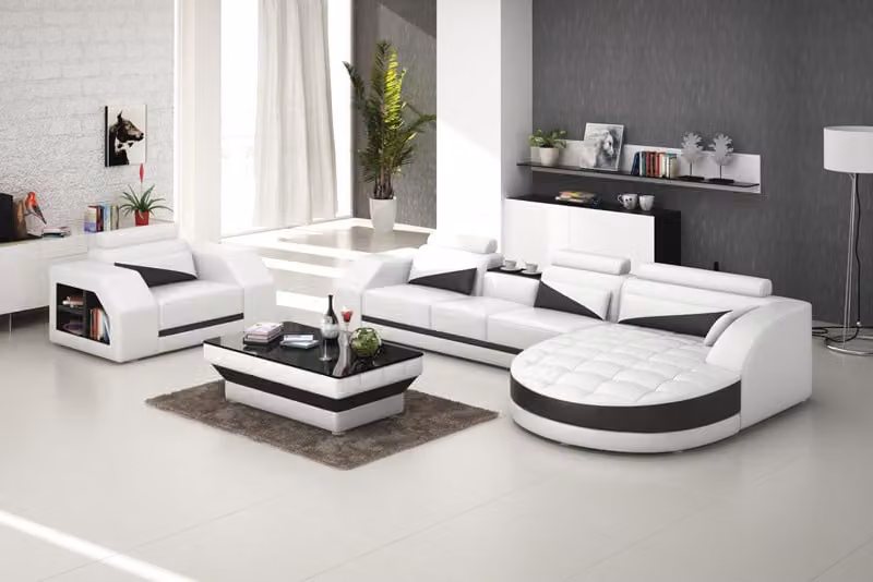 Ledersofa Couch Wohnlandschaft Ecksofa + Sessel Garnitur Design Sofa G8018E