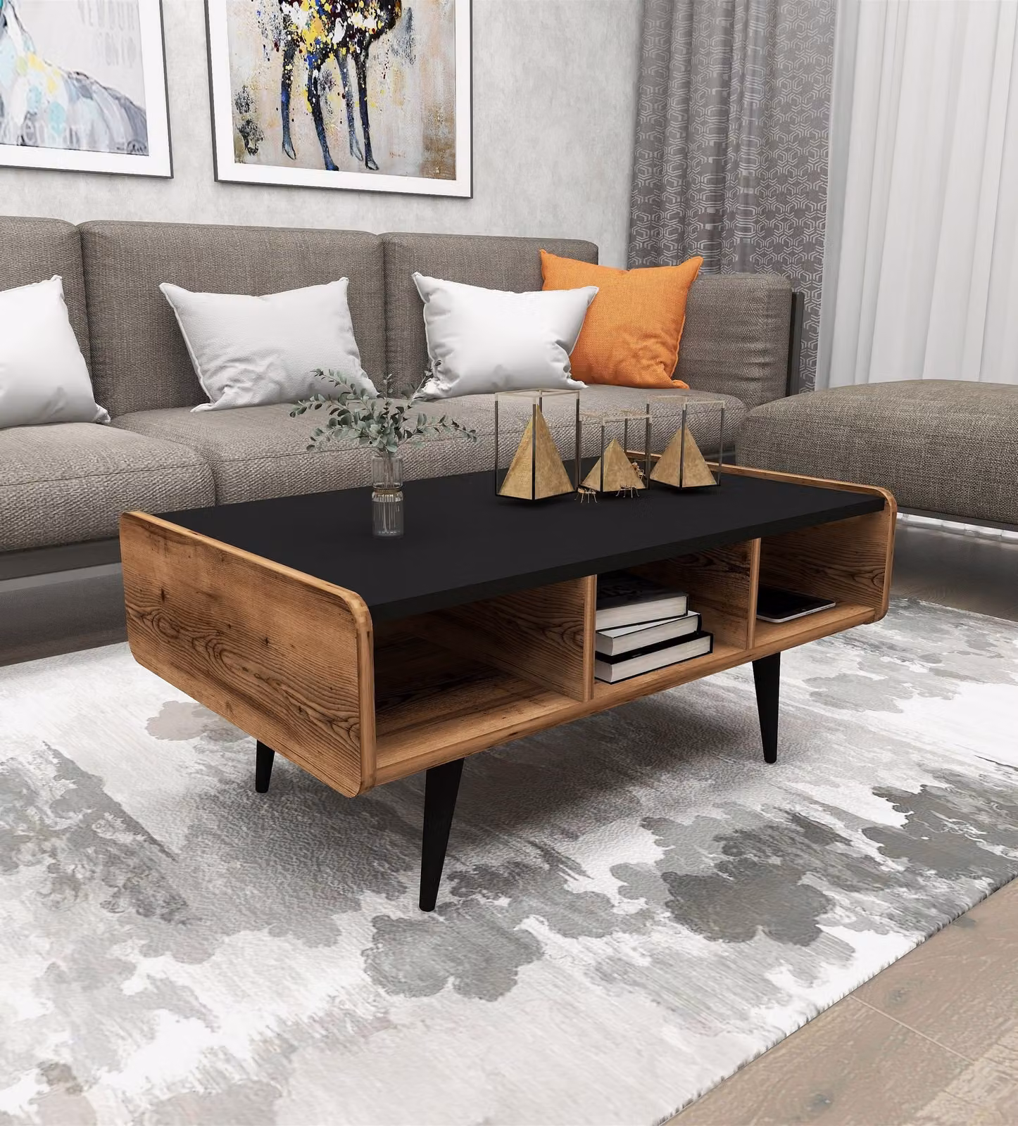 Skye Decor, Line - Light Walnut, tavolino, legno di noce chiaro, 100% pannelli truciolari rivestiti in melamina, 90 x 56 x 40 cm