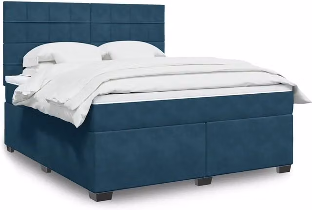 Letto con Giroletto a Molle e Materasso Ibrido vidaXL in Velluto Blu e Bianco L/P: 180 x 200 cm – 1