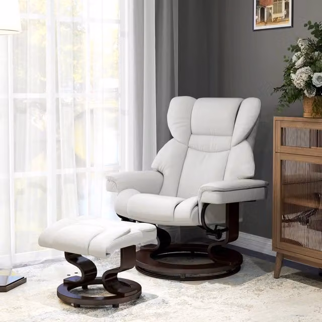 Poltrona Relax REDOM con funzione massaggio e poggiapiedi, pelle rigenerata, colore bianco, L: 79 cm, P: 82 cm, H: 101 cm – 1