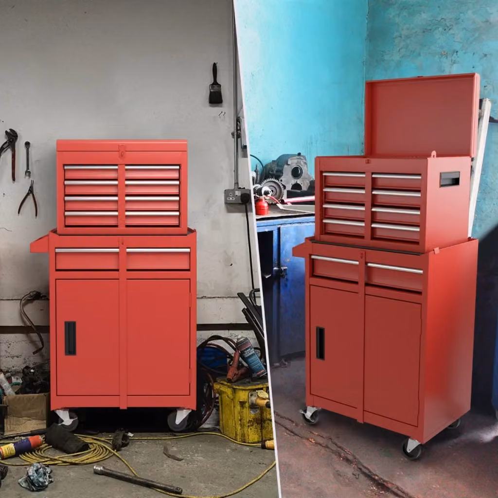 Cassettiera portautensili in metallo con 5 cassetti e ruote bloccabili, colore rosso – 2