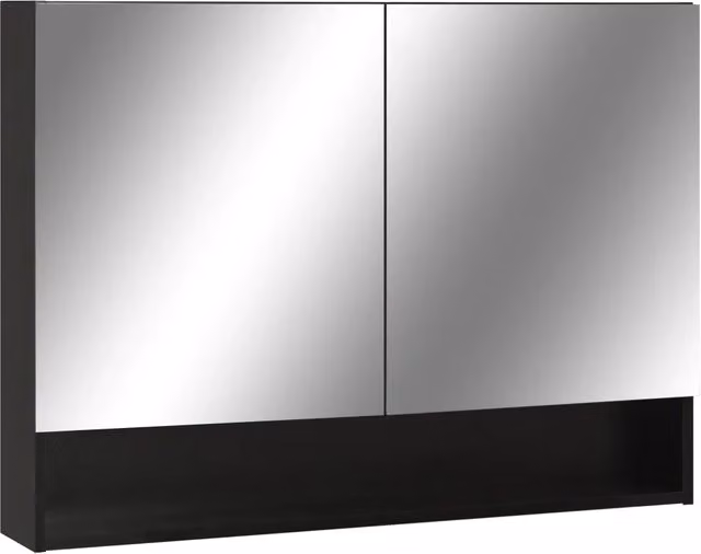 Armadietto da bagno con specchio e illuminazione LED Design In, nero opaco, L: 80 cm, H: 60 cm, P: 15 cm