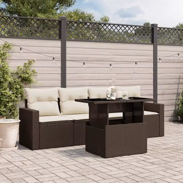 Set Divano da Giardino 5 pz con Cuscini Marrone in Polyrattan 3267103