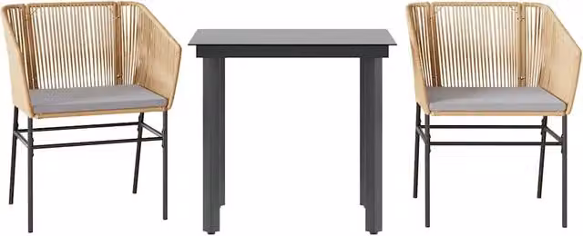 Set da Pranzo da Giardino 3pz | Set Salotto da Giardino con Cuscini Polyrattan Vetro