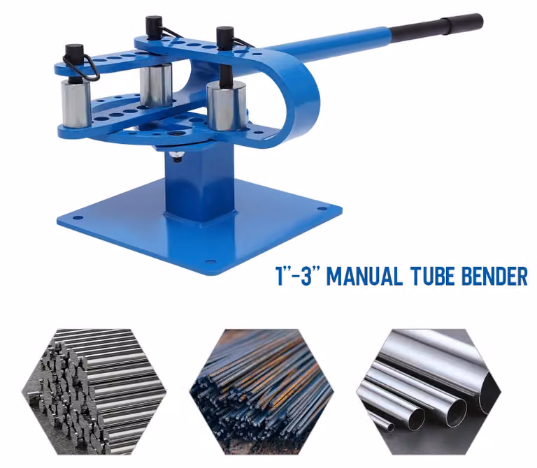 Piegatrice per tubi - Modello manuale e compatto - 7 matrici di piegatura - Per tubi da 2,54 a 7,62 cm - Alta capacità di carico - Modello da banco - Colore blu