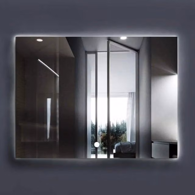 Specchio da bagno rettangolare Saturno Style Glass bianco con retroilluminazione LED, accensione soft touch e funzione anti appannante, L: 80 cm, H: 60 cm