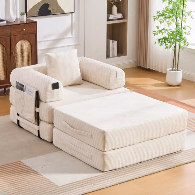 Poltrona Relax con Poggiapiedi e Cuscino ¨C MINIMAL ¨C Velluto a Coste, Struttura in Metallo