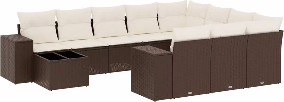 Set Divani da Giardino 11 pz con Cuscini Polyrattan Marrone