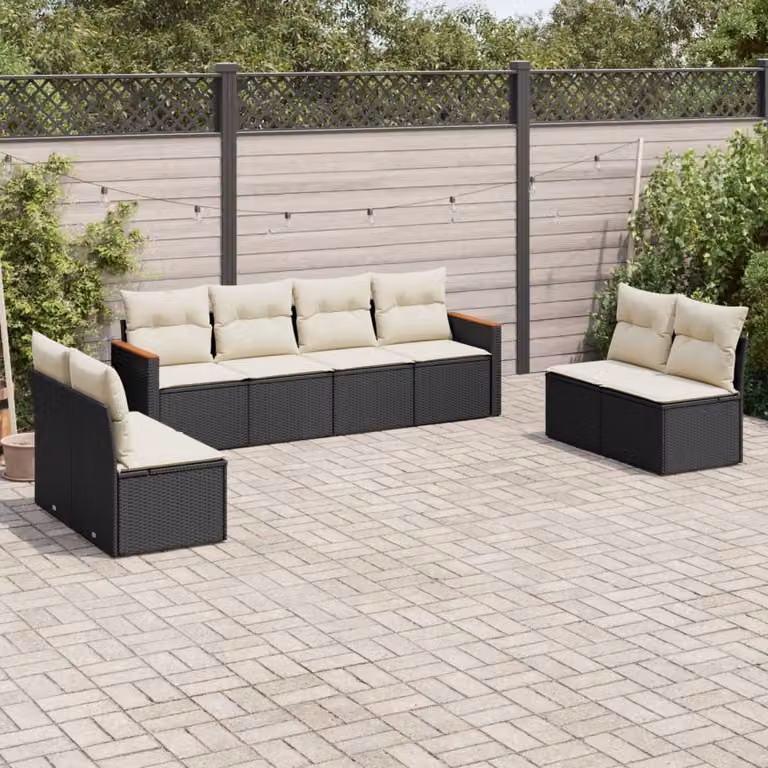 vidaXL Set di Divani da Giardino a L con Cuscini 8 pz in Polyrattan Nero e Bianco