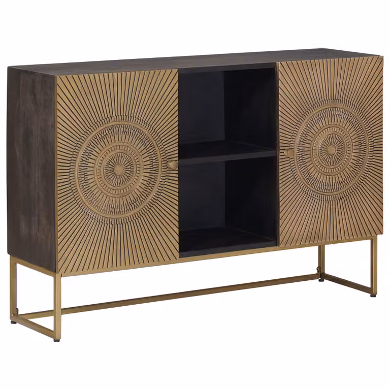 Credenza moderna vidaXL in legno di mango e metallo color oro, L 105 x P 30 x H 70 cm