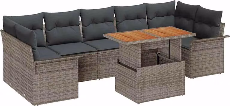 Set Divano da Giardino 8 pcs Grigio Poly Rattan
