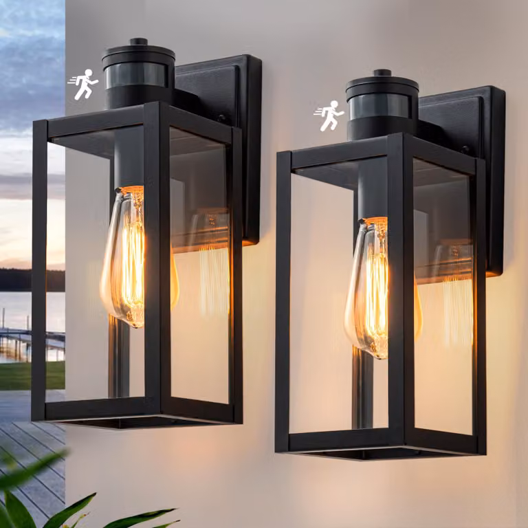 Lampada da parete per esterni con sensore di movimento, 2 pezzi, colore nero, grado di protezione IP44