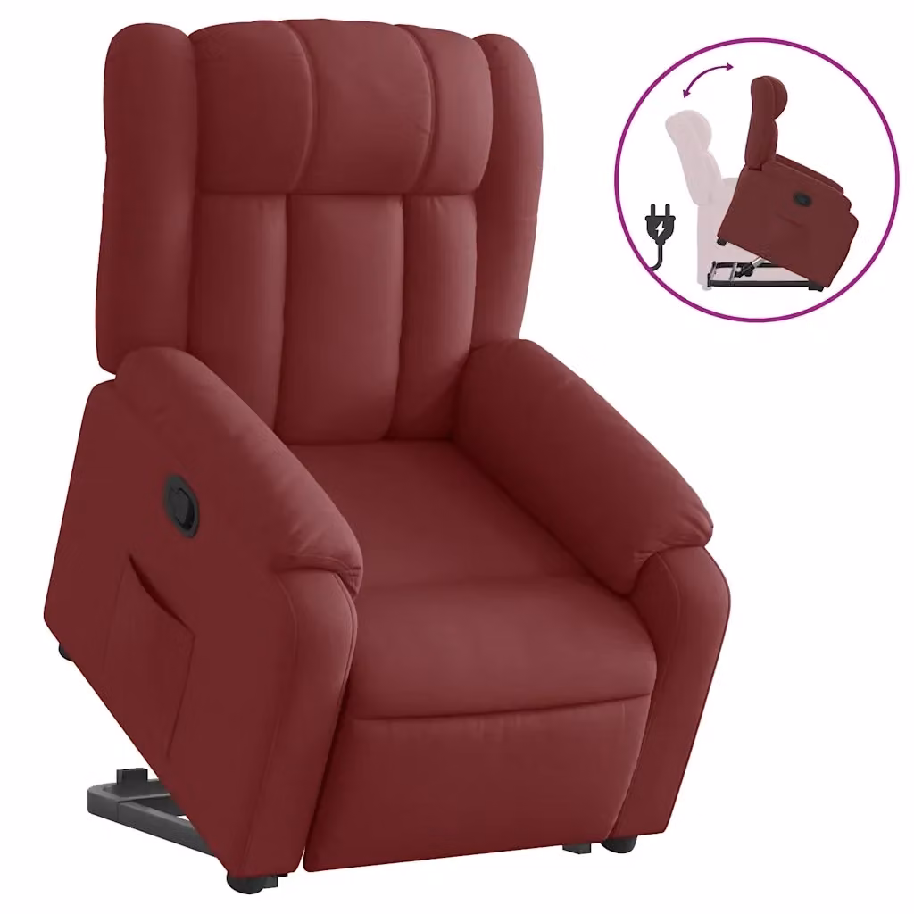 Poltrona Alzapersona Reclinabile vidaXL con Assistenza Elettrica, Colore Rosso, Rivestimento in Tessuto per Senior – 2