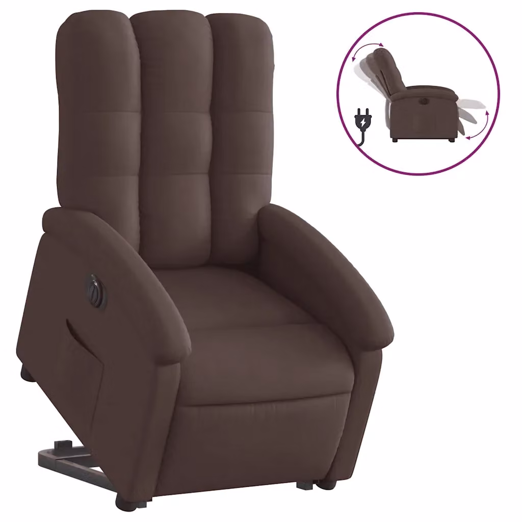 Poltrona Alzapersona Reclinante Elettrica vidaXL in Tessuto Marrone Scuro con Supporto per Senior – 2