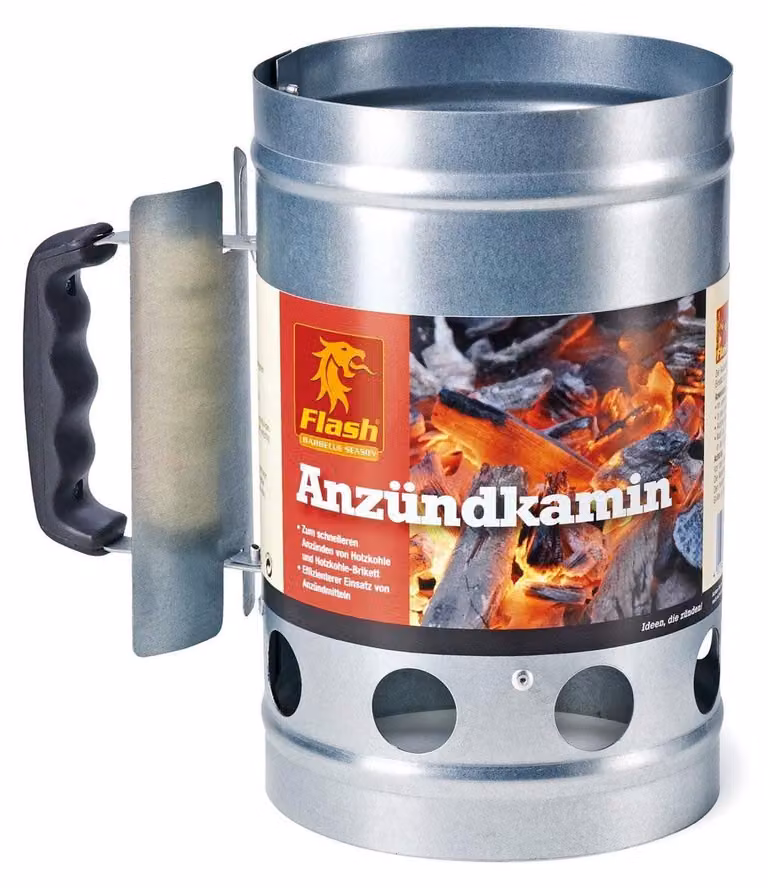 Camino di accensione per barbecue, con maniglia di sicurezza, diametro 17 cm, altezza 27 cm, adatto per carbone e briquette