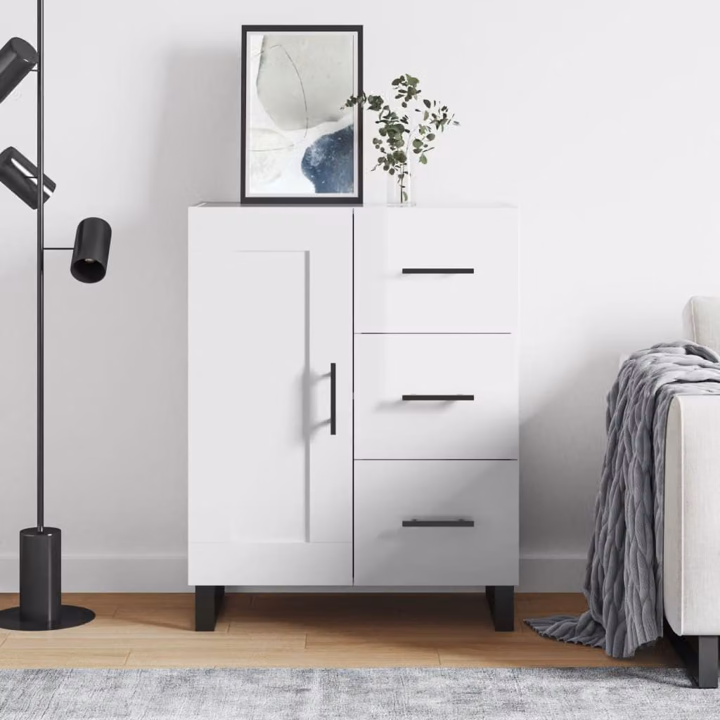 Credenza moderna vidaXL in legno multistrato bianco lucido L: 69,5 cm, P: 34 cm, H: 90 cm