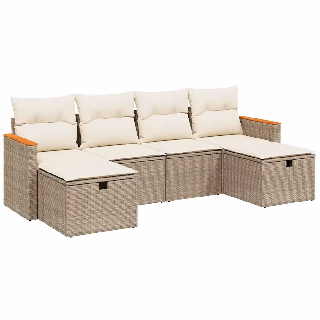 Set Divano da Giardino a L vidaXL in Polyrattan con Cuscini Beige e Struttura in Acciaio, 6 Pezzi – 2