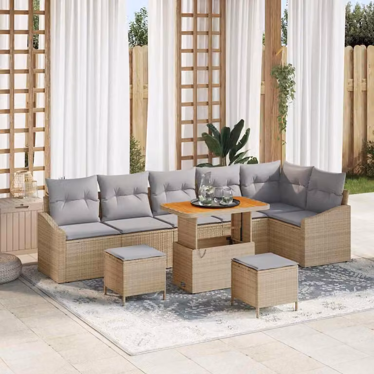 Maison Exclusive - Set di divani da giardino, 9 pezzi, color beige, in rattan sintetico