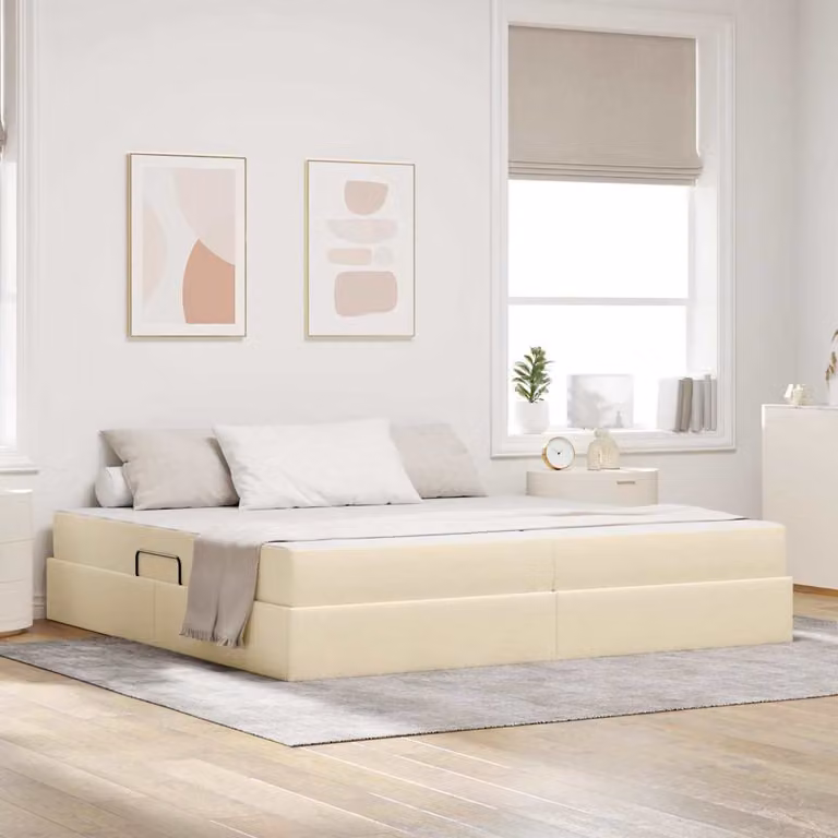 Letto con contenitore e materasso vidaXL moderno in tessuto beige e nero L/P/H: 200 x 200 x 204 cm
