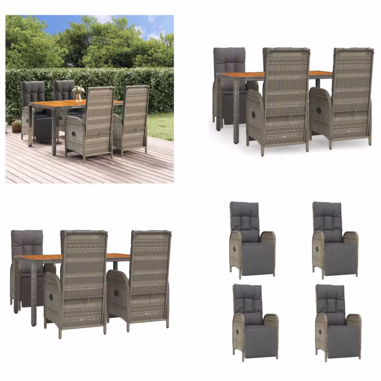 vidaXL Set da pranzo da giardino 5 pezzi con cuscini in poly rattan grigio - Set da pranzo da giardino - Set da pranzo da giardino - Set da pranzo da terrazza