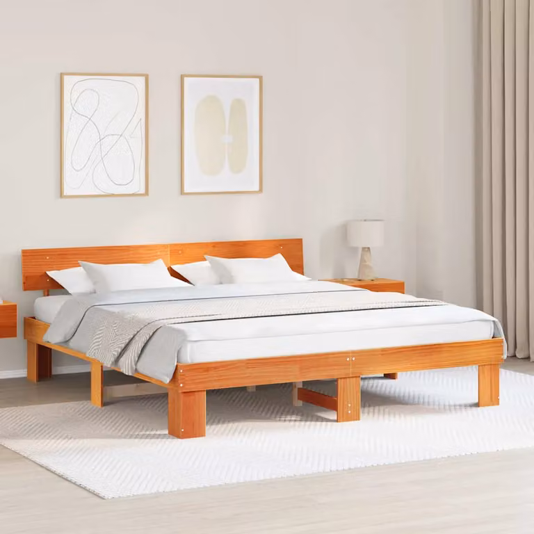 Struttura del letto in pino massello vidaXL, colore marrone cerato, L 180 x P 200 cm