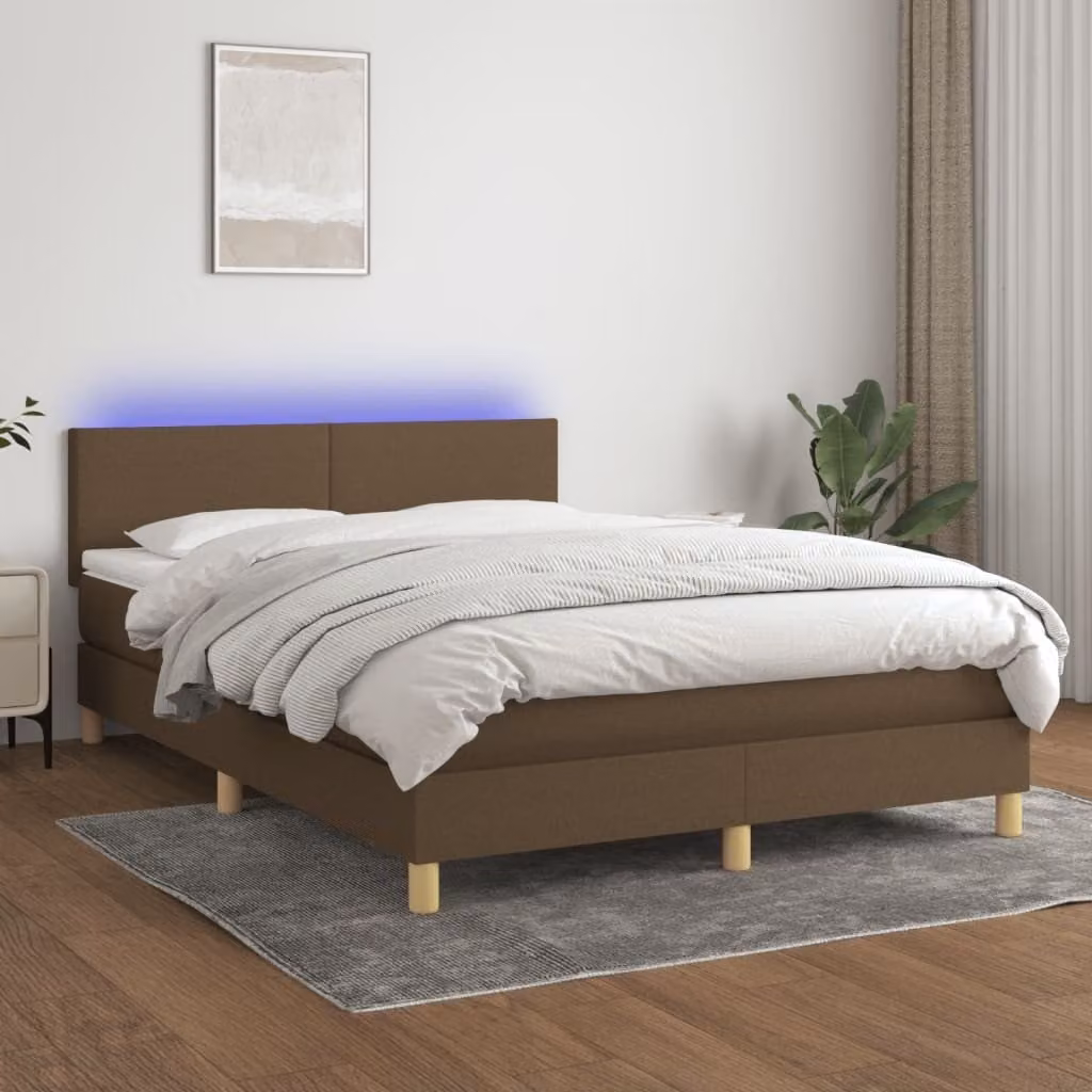 Maison Exclusive - Letto a Molle Materasso e LED Marrone Scuro 140x200 cm Tessuto