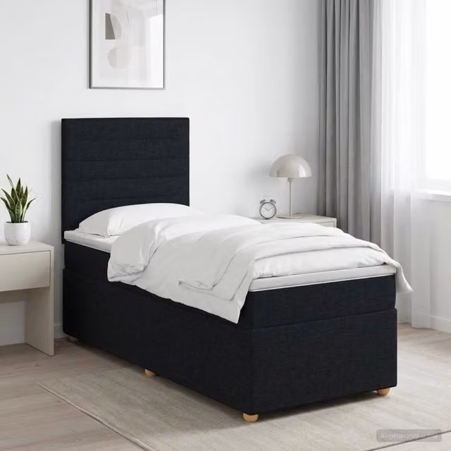 Letto box spring con materasso Nero 90 x 200 cm Tessuto 3455254