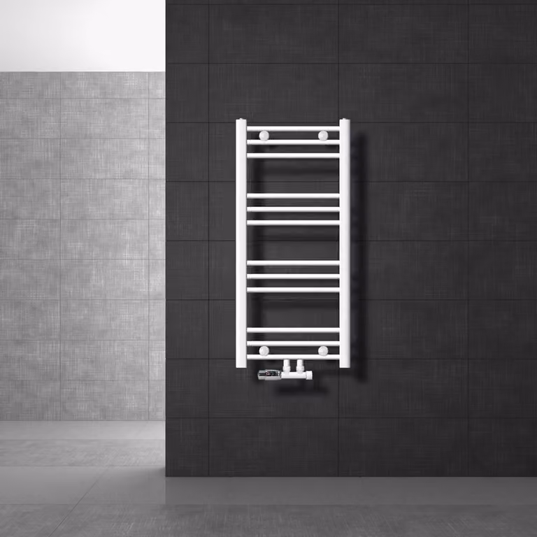 LuxeBath Radiatore da bagno attacco centrale 400 x 800 mm bianco diritto con set di collegamento incl. termostato angolo muro bianco - Radiatore, senza elemento riscaldante