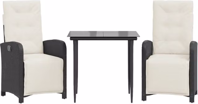 Set da Bistrò 3 pz in Polyrattan con Cuscini Nero e Bianco per Giardino e Balcone