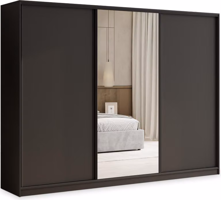 Armadio scorrevole Masseno TARI 235/205/58 cm Armadio con 4 cassetti Armadio per camera da letto a 3 ante con specchio Nero