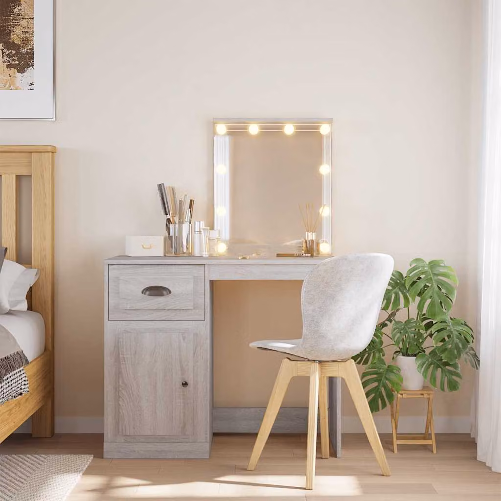 vidaXL Toeletta Hollywood con Luci LED Grigio Sonoma L: 90 cm, P: 42 cm, H: 132,5 cm