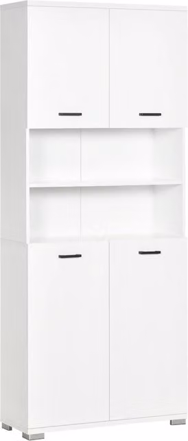 Mobile Bagno in Truciolato Bianco con 2 Armadietti con Ante e 2 Ripiani Aperti, 80x33.5x190 cm