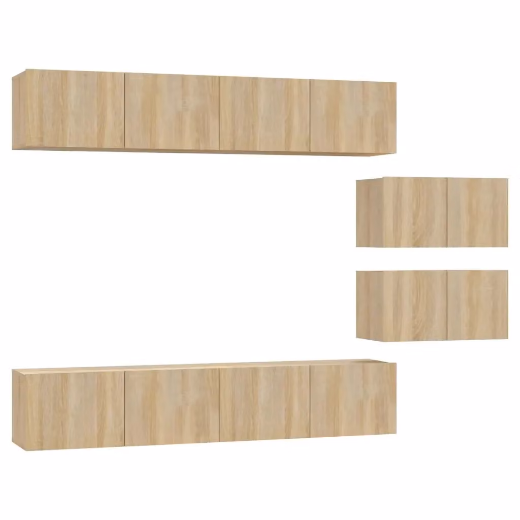 Set di Mobili Porta TV da Soggiorno vidaXL in Legno Multistrato, 6 Pezzi, Colore Rovere e Beige, Montaggio a Parete – 2
