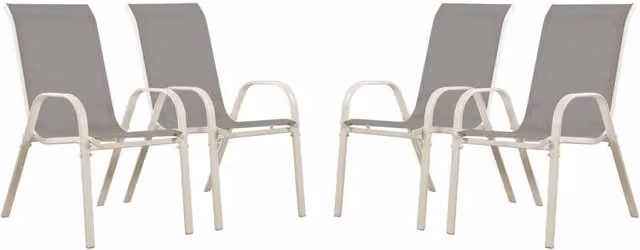 Set di 4 sedie da giardino Cordoba Habitat in textilene grigio con braccioli impilabili e struttura in acciaio verniciato a polvere