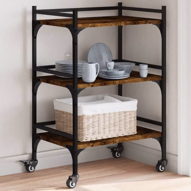 Carrello da cucina vidaXL in stile industriale, Rovere Fumo e metallo, L 50 cm x P 35 cm x H 75,5 cm