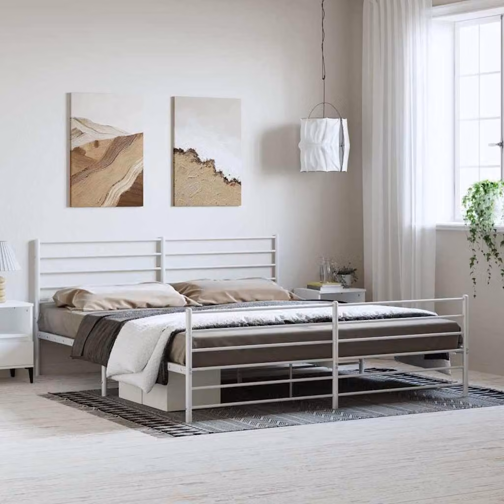 vidaXL Giroletto con Testiera e Pediera in Metallo Bianco L: 187 cm, P: 90 cm, H: 219 cm