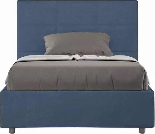 BS COM Letto una piazza e mezza con rete imbottito 120x190 microfibra blu