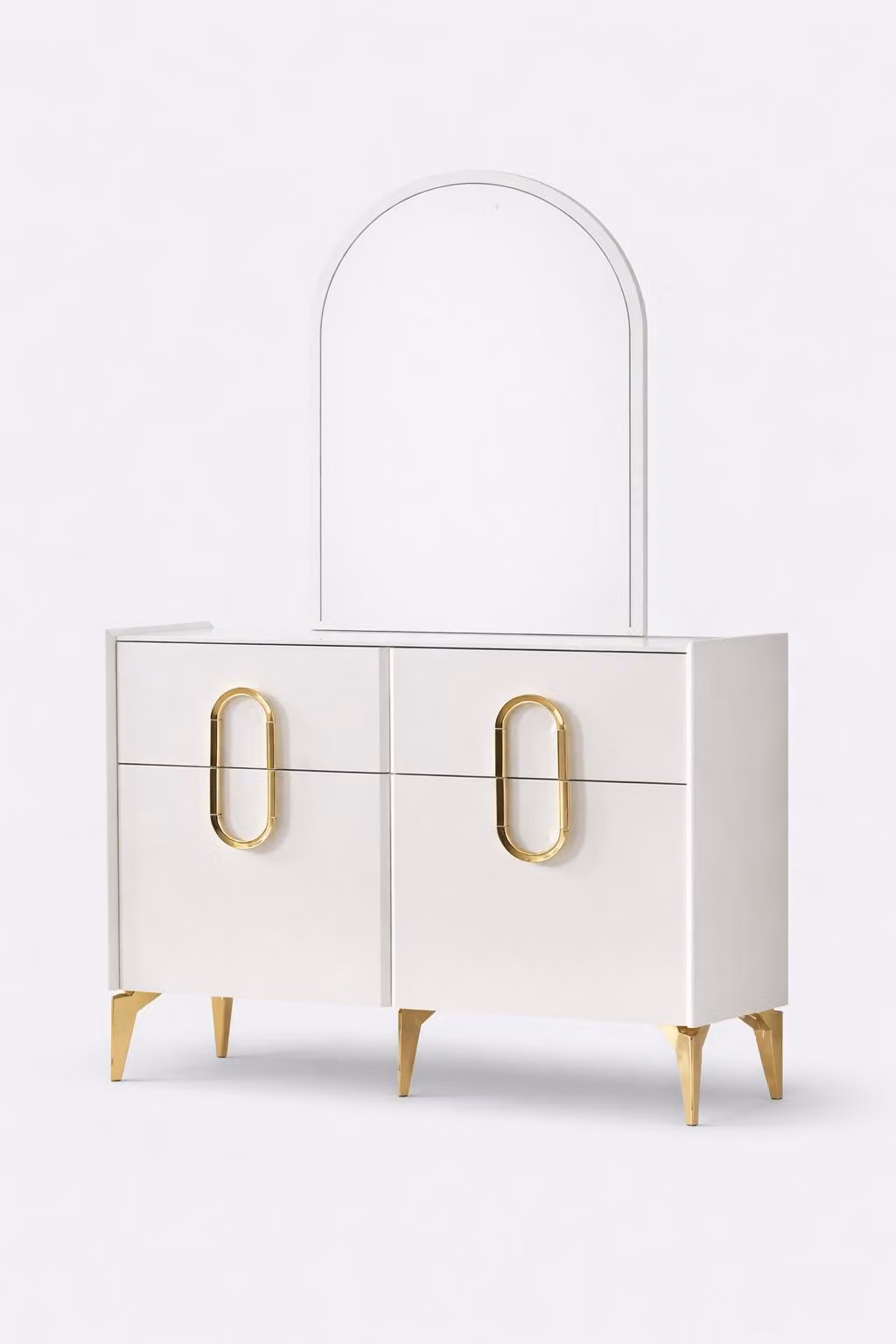 Comò da trucco elegante dal design moderno, dotato di un comodo spazio contenitore