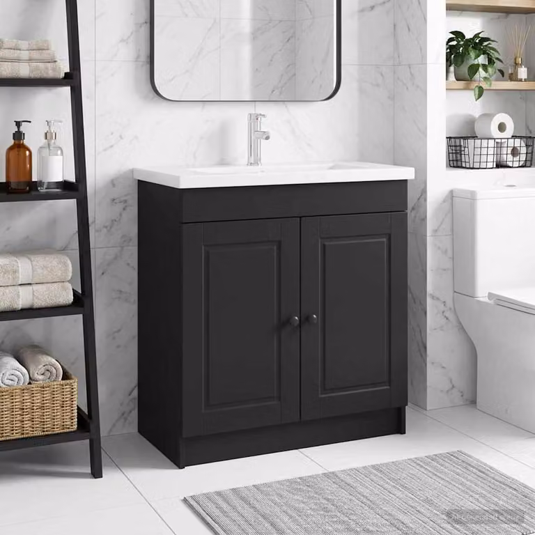 Mobiletto da bagno sotto il lavello vidaXL Nero con ante a battente e ripiani interni L/P/H: 56 x 37,5 x 81 cm