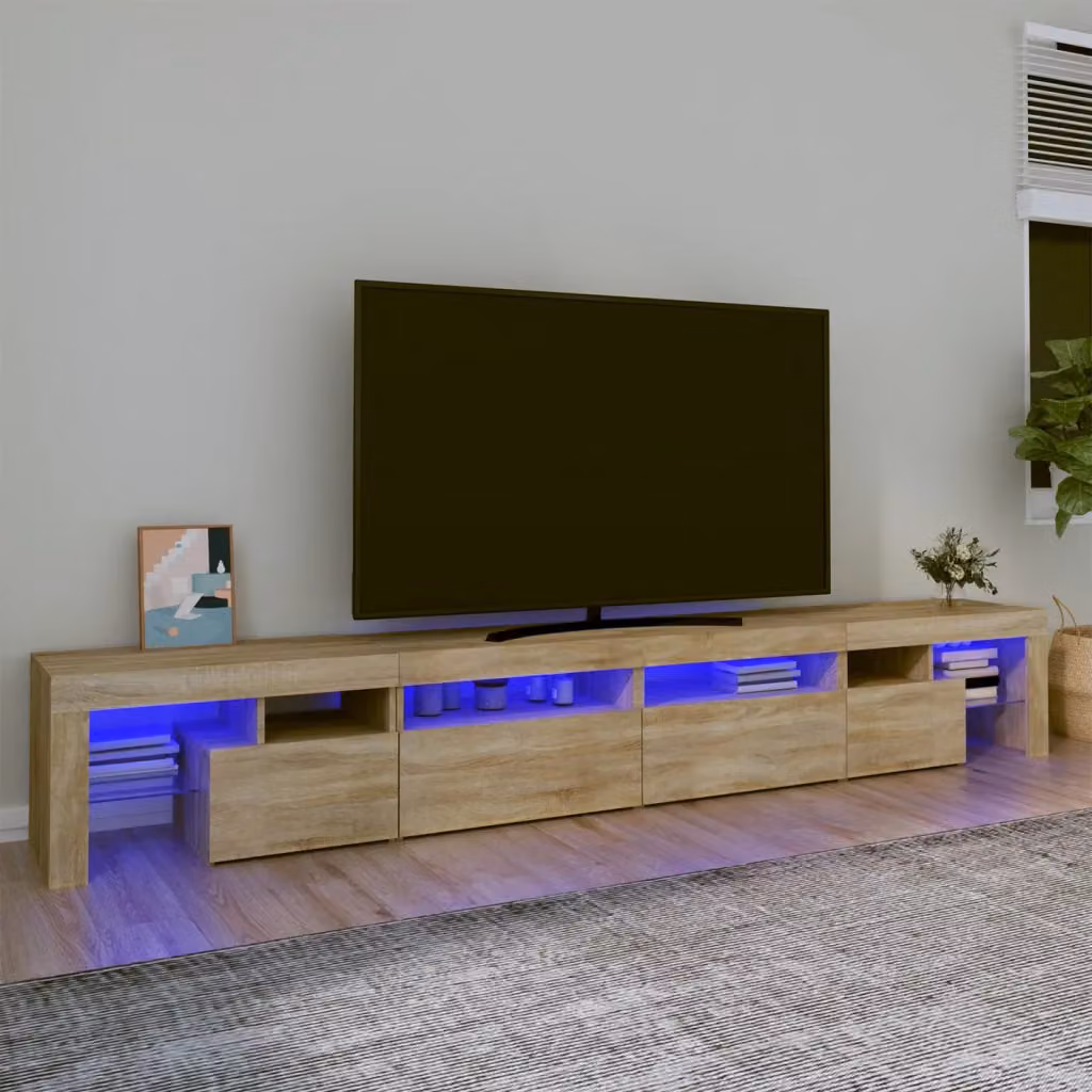 vidaXL Mobile Porta TV Moderno con Luci LED Integrate in Rovere Sonoma e Marrone L 260 x P 36,5 x H 40 cm