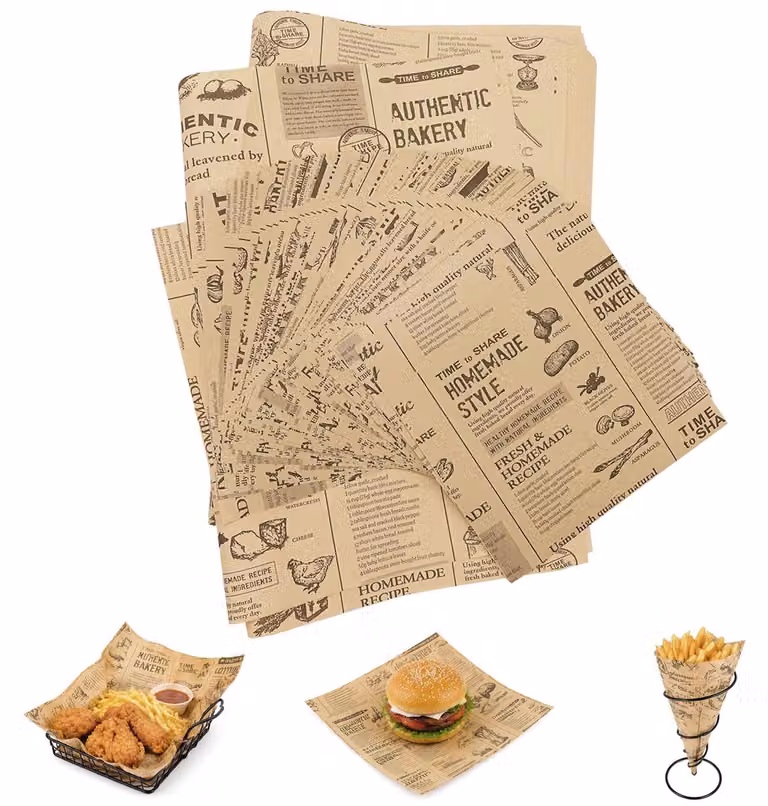 Carta da forno, 150 pezzi, dimensioni 38x28 cm e 15x15 cm, resistente agli oli, aspetto simile alla carta da giornale