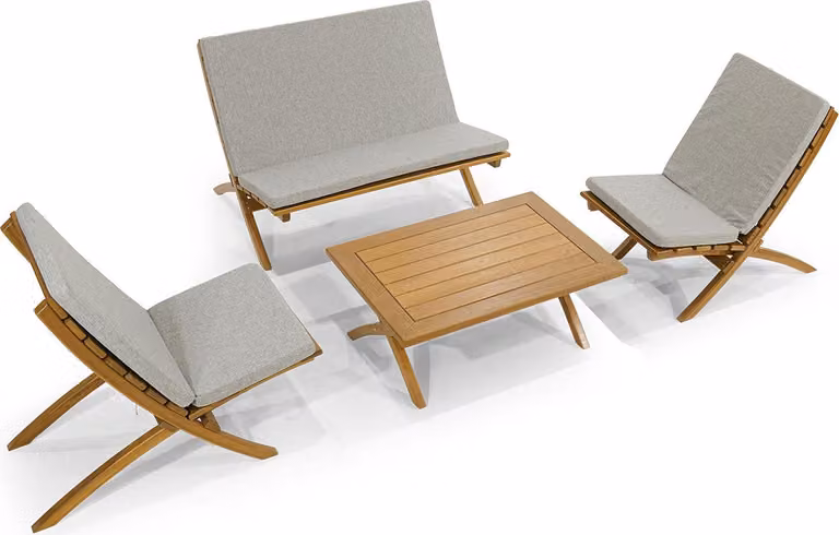 Luxuriöse Grau-Braune Gartenmöbel Designer Holz Couchtisch 2x sessel