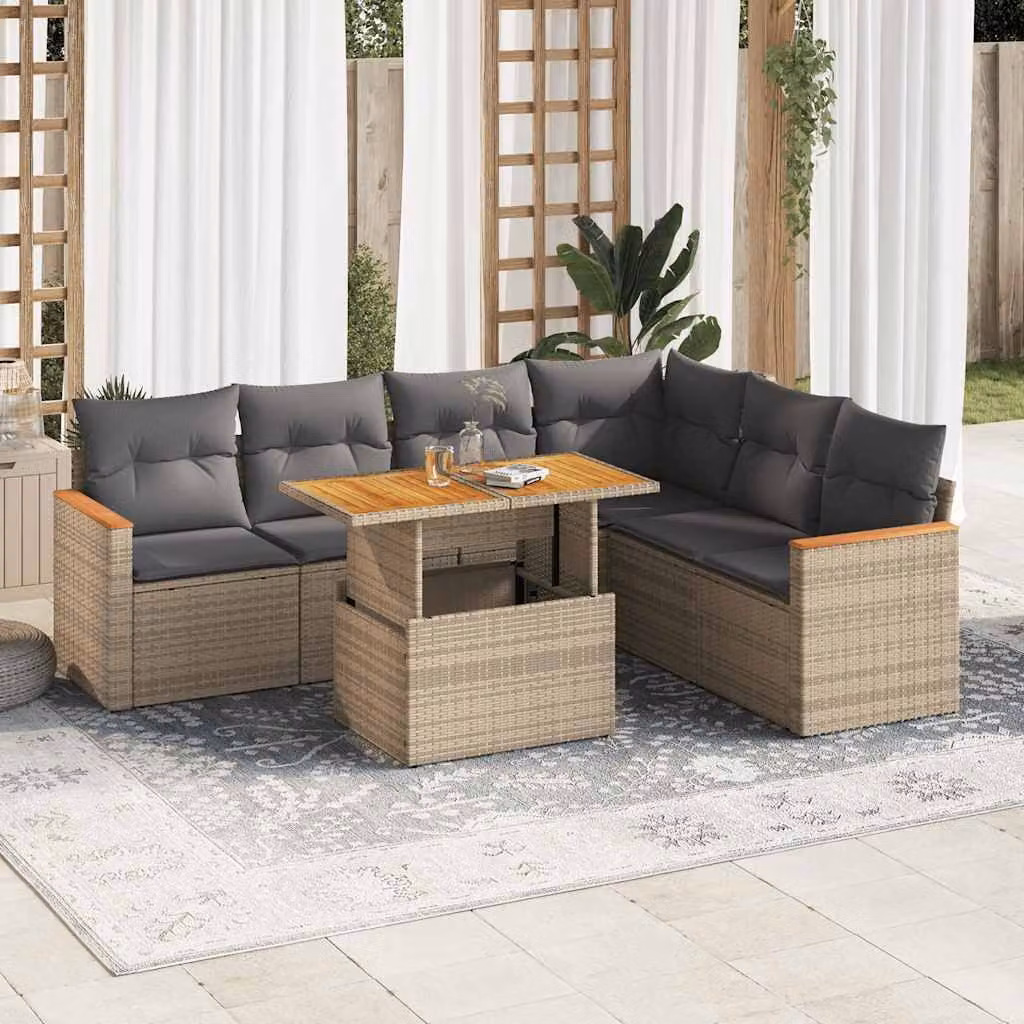 Maison Exclusive - Set Divani da Giardino 7 pz con Cuscini Beige Polyrattan Acacia