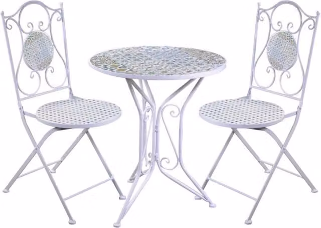 Tavolo mosaico metallo Taviano tondo con 2 sedie cm ø60h71