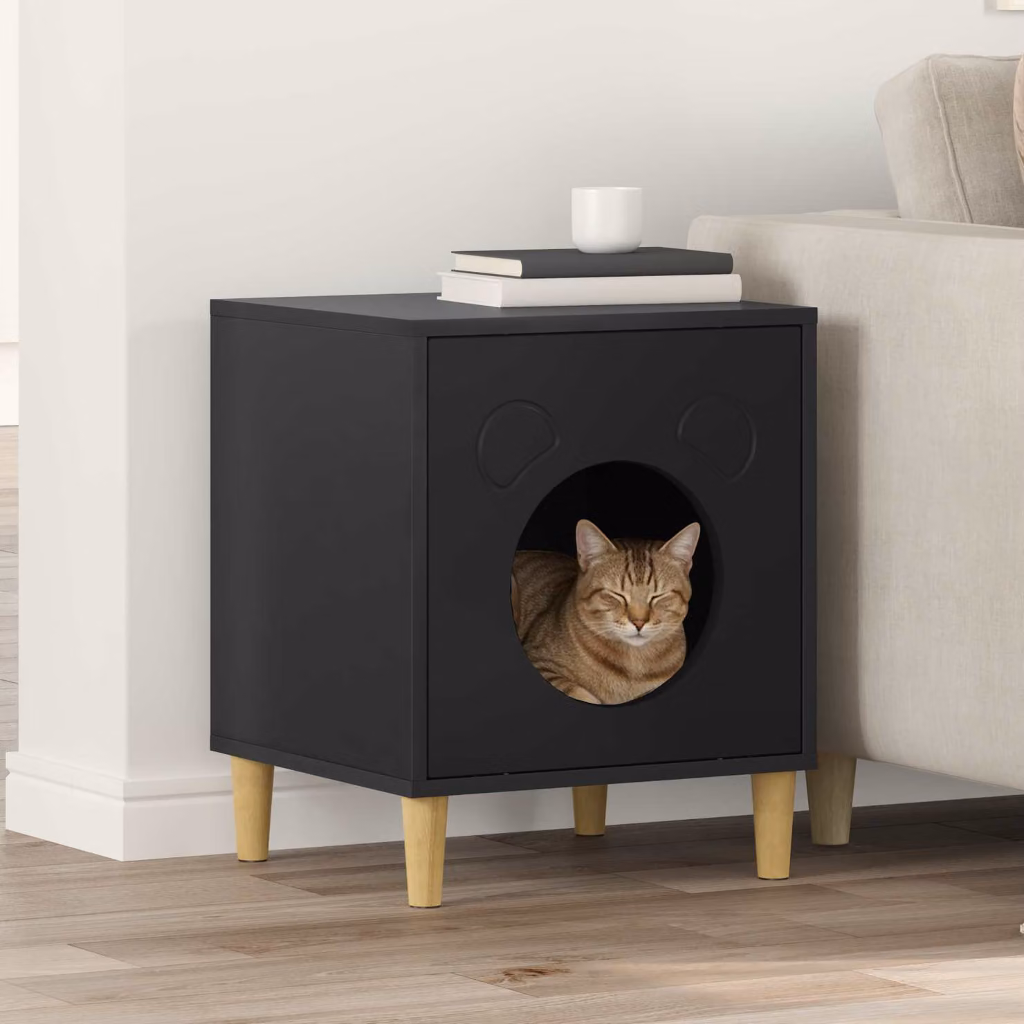 Casa per gatti vidaXL in legno ingegnerizzato nero L 42,5 cm x P 40 cm x H 53 cm