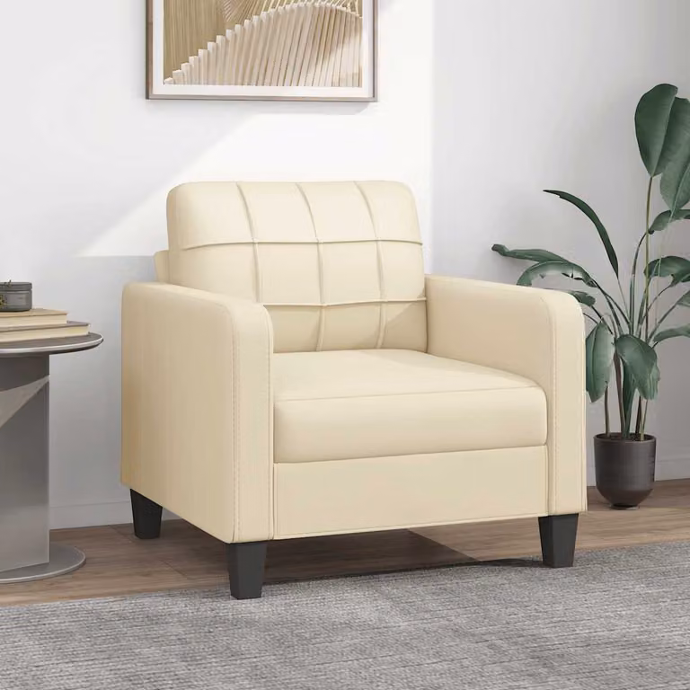 Poltrona moderna vidaXL in similpelle beige con braccioli e struttura in metallo