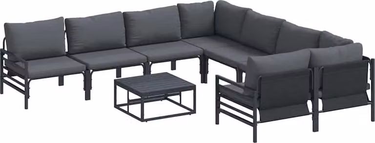 Set Divano da Giardino con cuscino 9 pcs Nero Acciaio