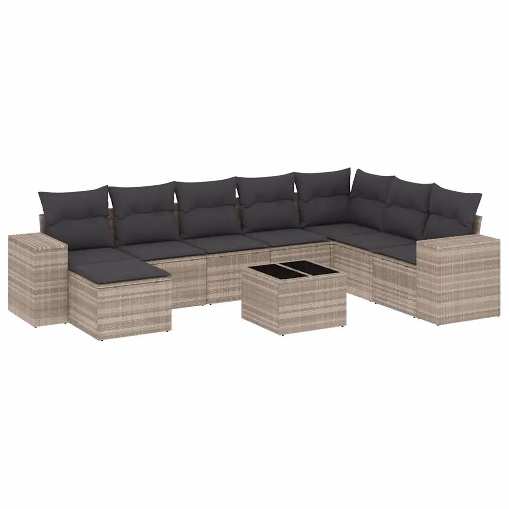 vidaXL Set Divano da Giardino a L 9pz in Polyrattan Grigio con Cuscini e Tavolino – 2