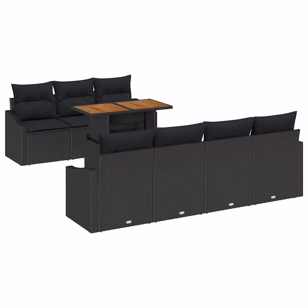Set Divano da Giardino a L vidaXL 8 pz Nero con Cuscini e Tavolino da Caffè in Rattan e Metallo – 2