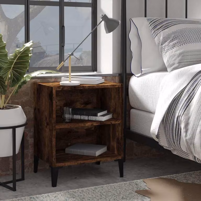Comodino vidaXL in stile industriale con gambe in metallo, colore marrone, L 40 cm x P 30 cm x H 50 cm